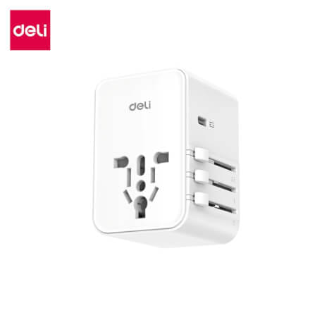 หัวแปลงปลั๊กไฟ DELI ET768-WH-01 สีขาว 2A3C-70W_0